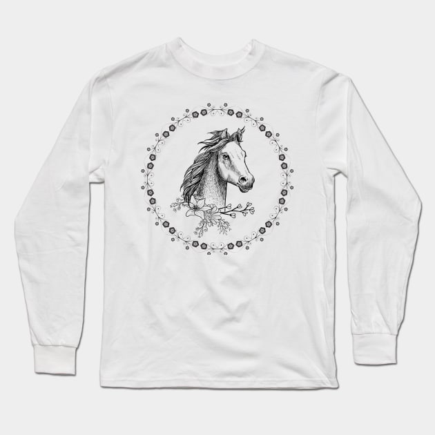 Horse design Floral Look Long Sleeve T-Shirt by NICHE&NICHE